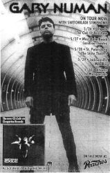 Gary Numan 1998 USA Exile Tour Poster